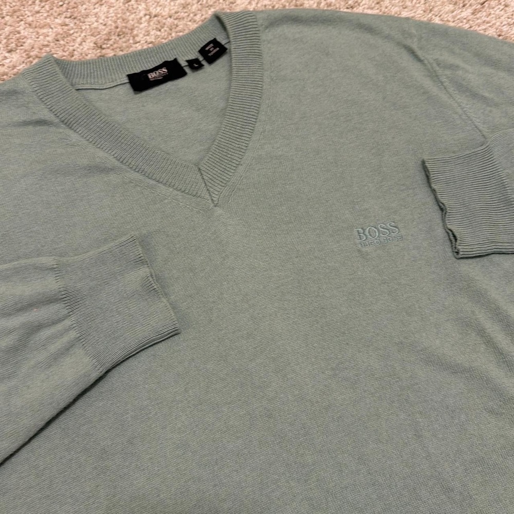 Vintage Y2K Hugo Boss V-Neck Sweater | Sage Green | Large